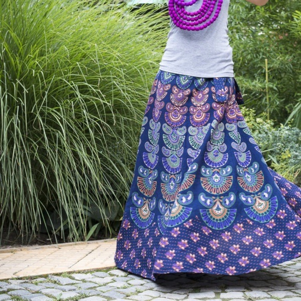 NWT Darn Good Yarn Wrap Maxi Skirt 4-12 Purple Peacock‎ Cotton Boho Cottagecore - Picture 7 of 7